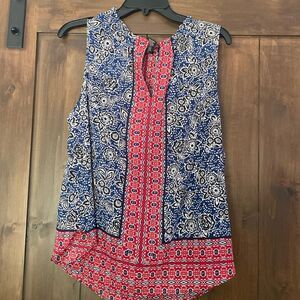 E930-143A) NWT New Direction Sleeveless Blouse Sz XL Red/Navy/Blk